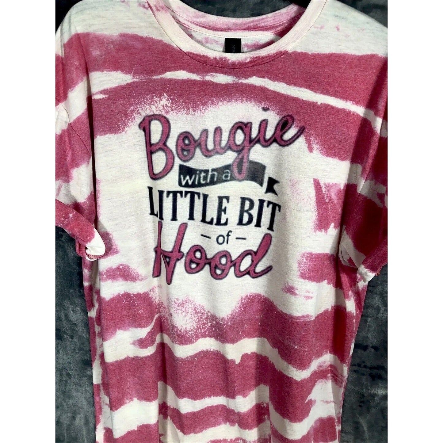 Bougie With A Little Bit Of Hood Tie-Dye Graphic T-Shirt Pink & White Rolled Sleeves Womens Casual Top