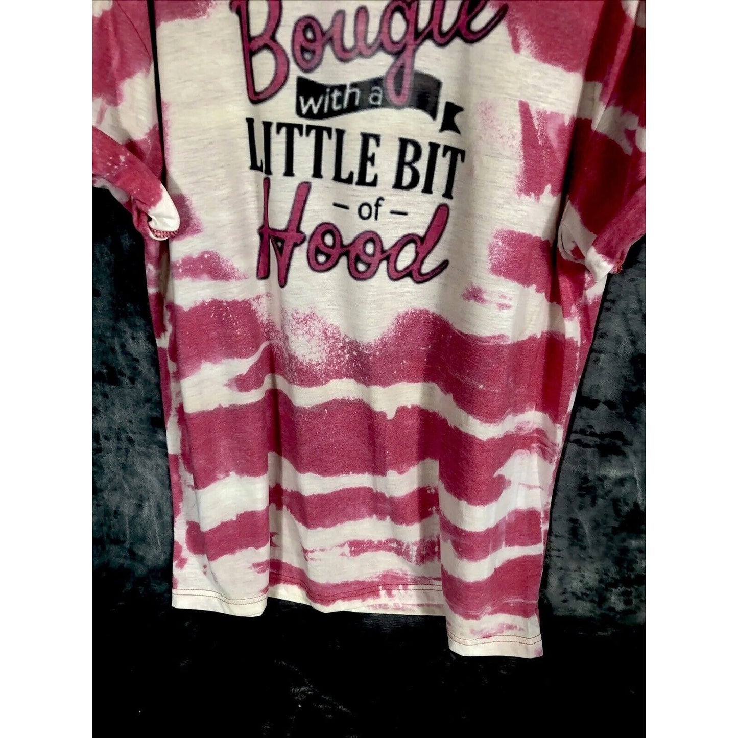 Bougie With A Little Bit Of Hood Tie-Dye Graphic T-Shirt Pink & White Rolled Sleeves Womens Casual Top