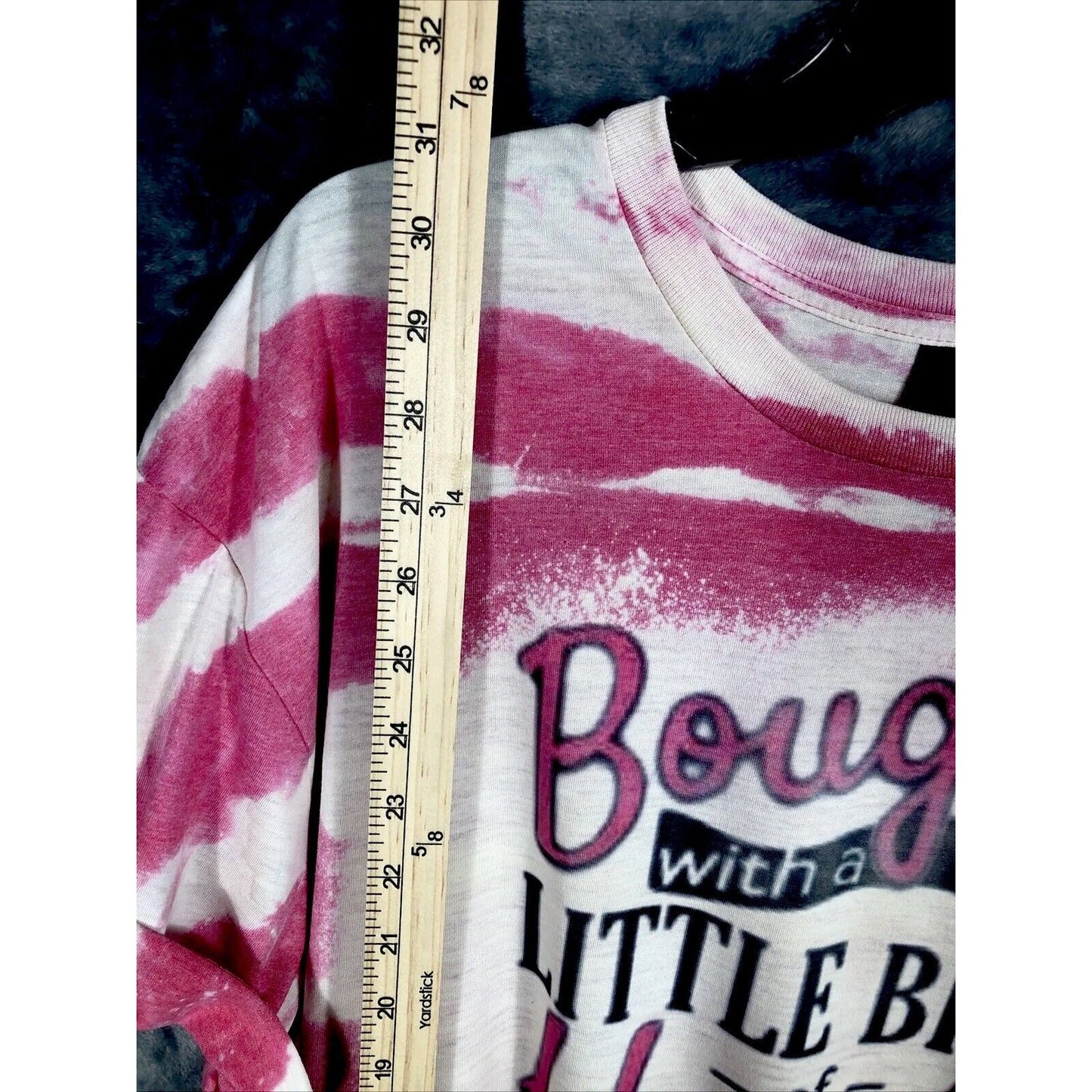 Bougie With A Little Bit Of Hood Tie-Dye Graphic T-Shirt Pink & White Rolled Sleeves Womens Casual Top