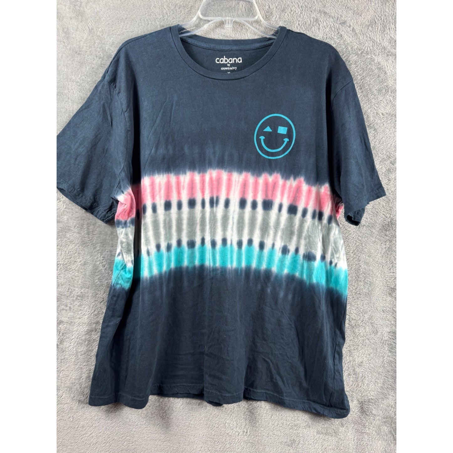 Cabana By Crown & Ivy XL Tie-Dye Cotton T-Shirt With Smiley Face Design