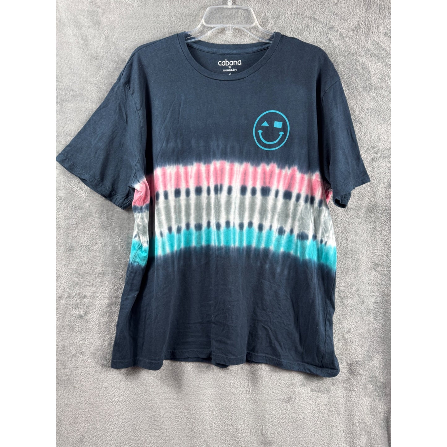 Cabana By Crown & Ivy XL Tie-Dye Cotton T-Shirt With Smiley Face Design