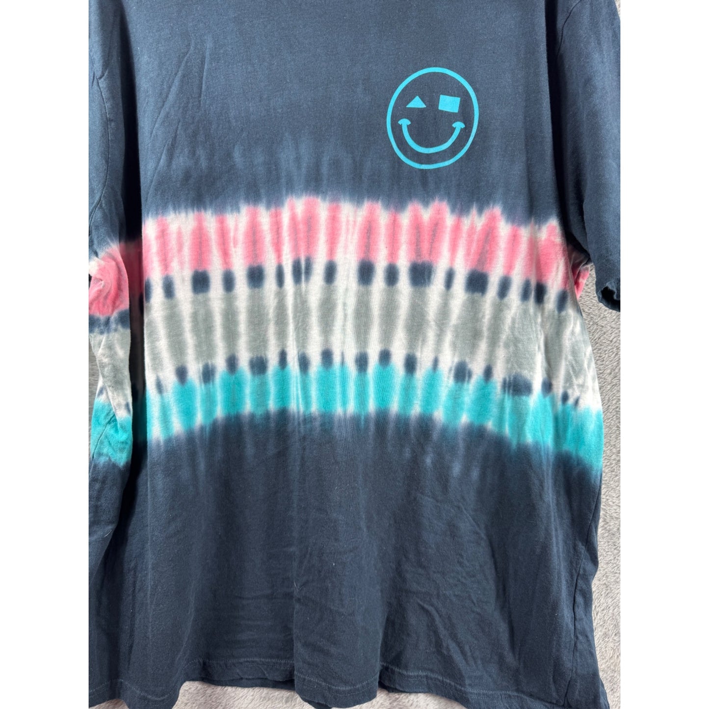Cabana By Crown & Ivy XL Tie-Dye Cotton T-Shirt With Smiley Face Design