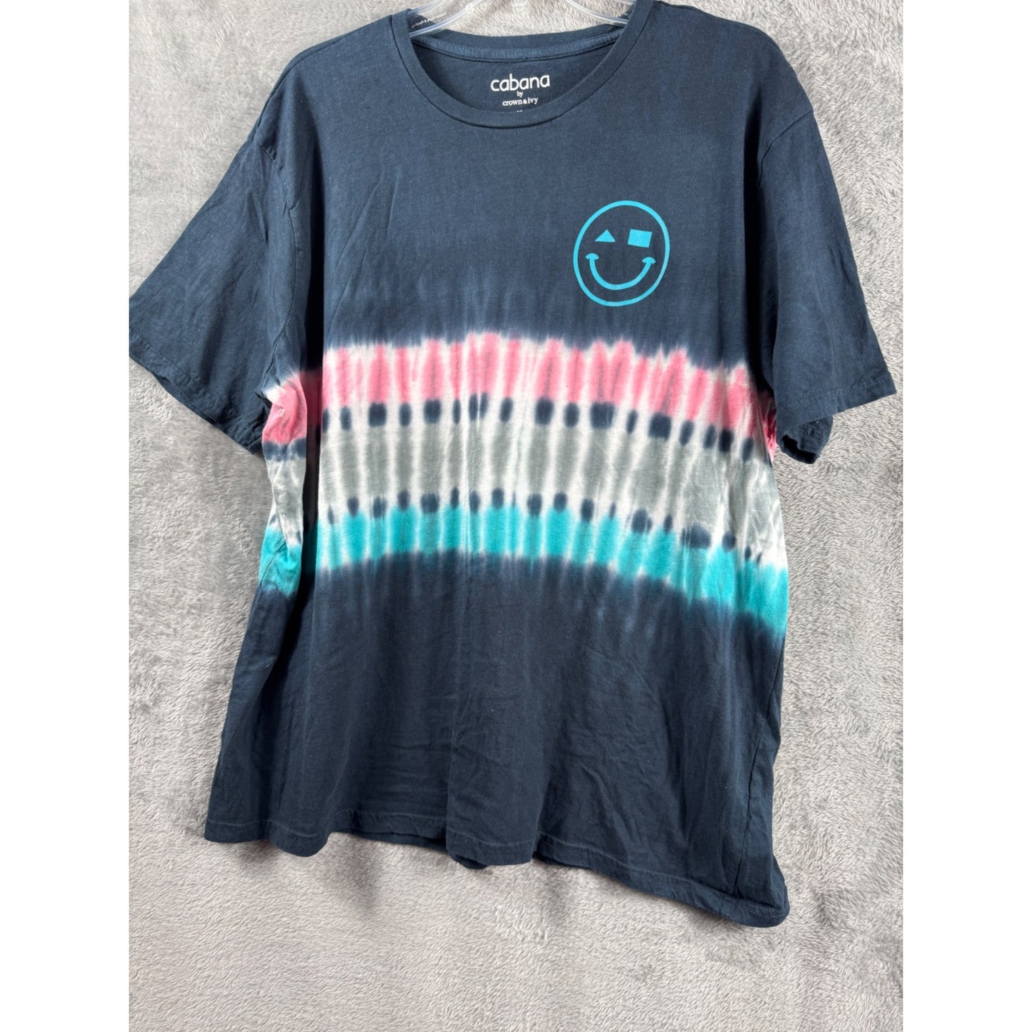 Cabana By Crown & Ivy XL Tie-Dye Cotton T-Shirt With Smiley Face Design