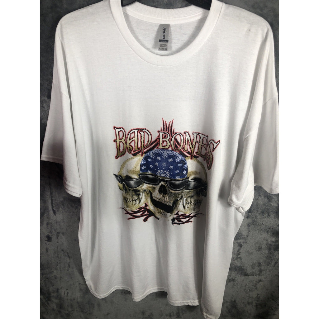 Men’s Skull  T-Shirt Bad To The Bone Shirt Size Adult 2X Large White