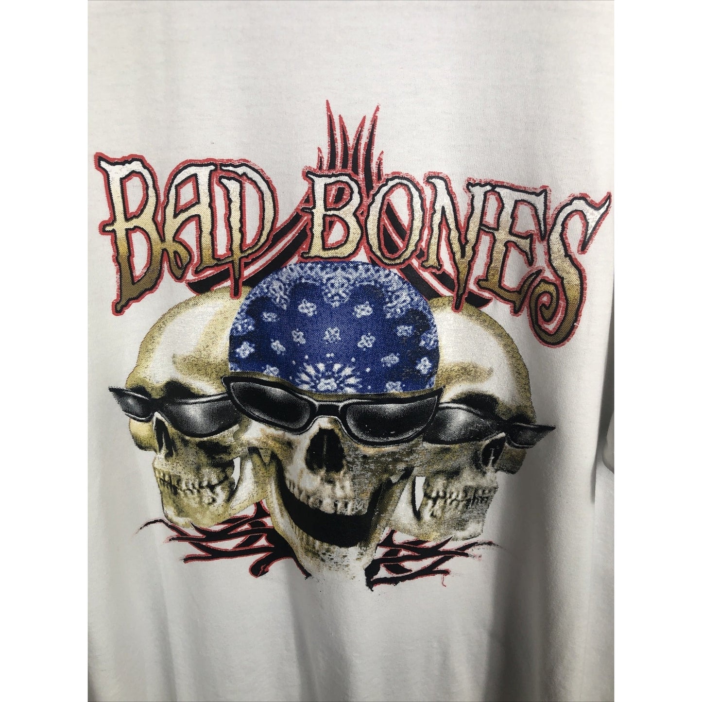 Men’s Skull  T-Shirt Bad To The Bone Shirt Size Adult 2X Large White