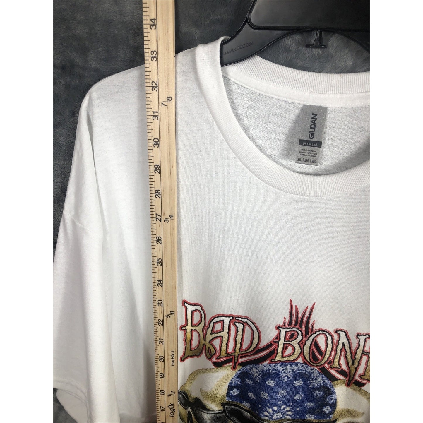 Men’s Skull  T-Shirt Bad To The Bone Shirt Size Adult 2X Large White