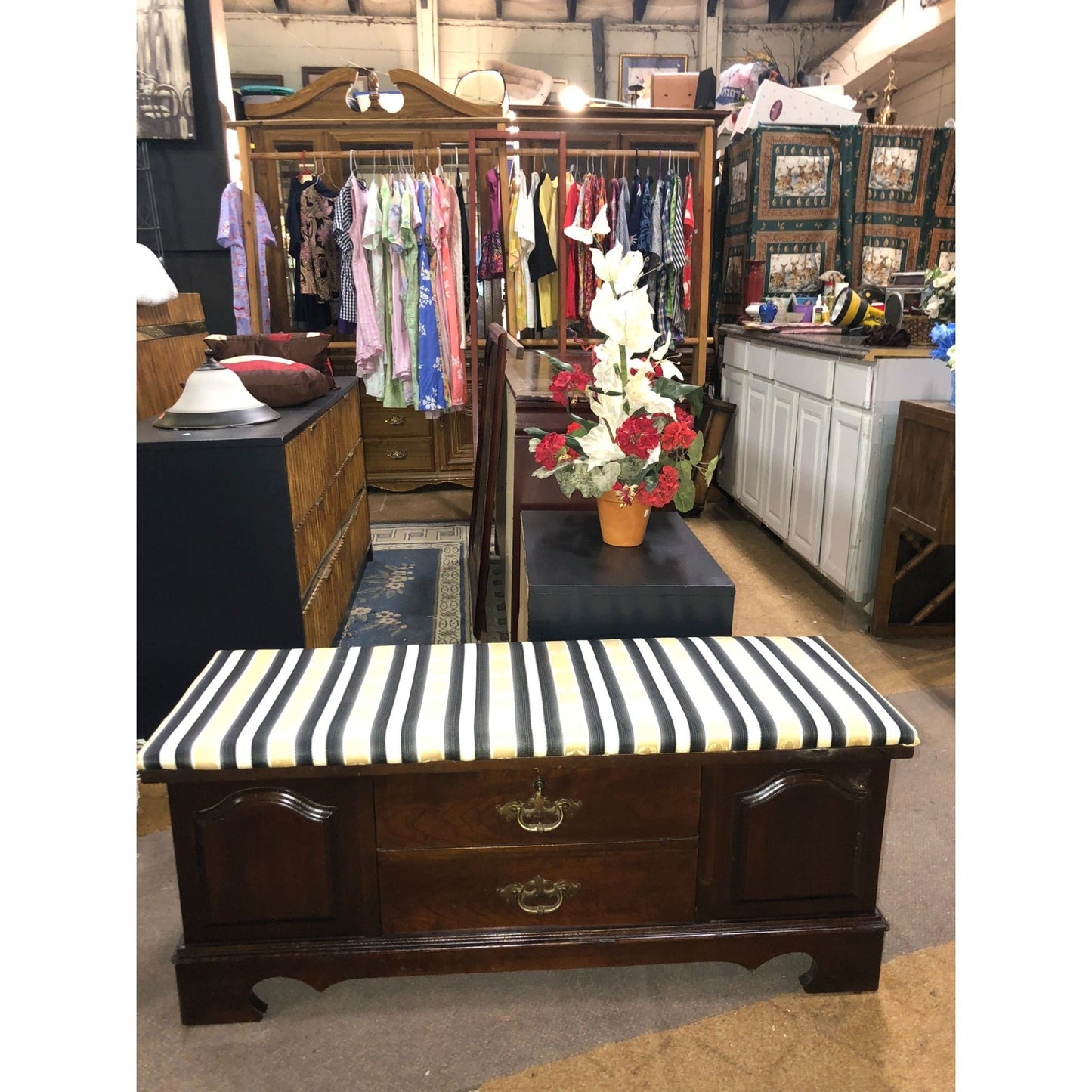 Lane Cedar Chest, Stripped Cushion, Vintage Storage Trunk