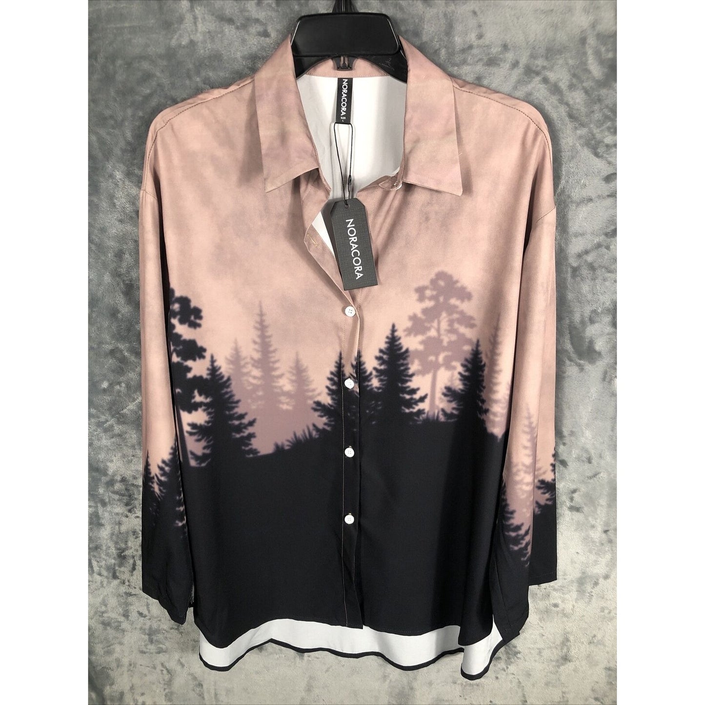 Noracora Womens Long Sleeve Button-Up Shirt With Forest Print