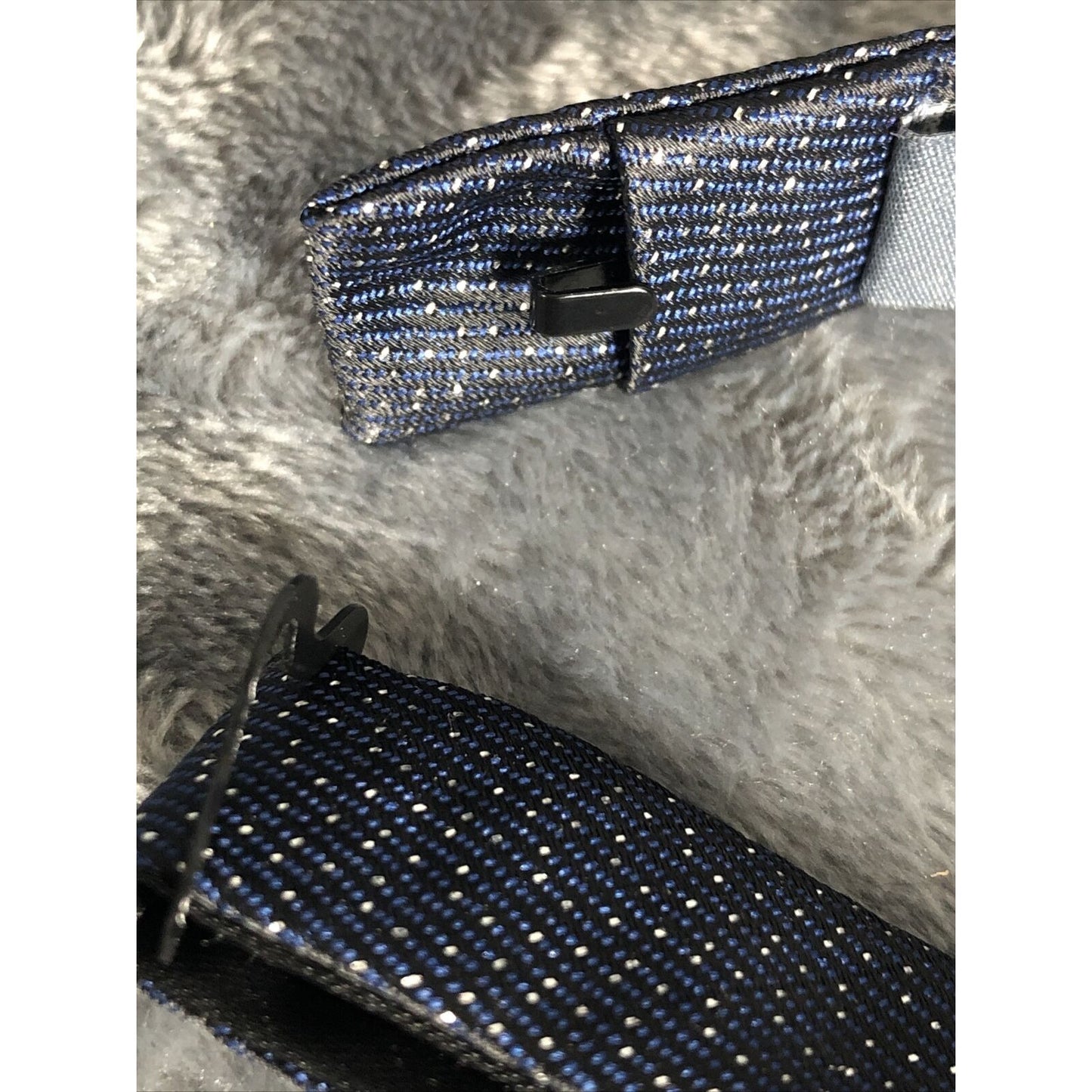 Madison Couture Mens Adjustable Navy & Silver Polka Dot Bow Tie