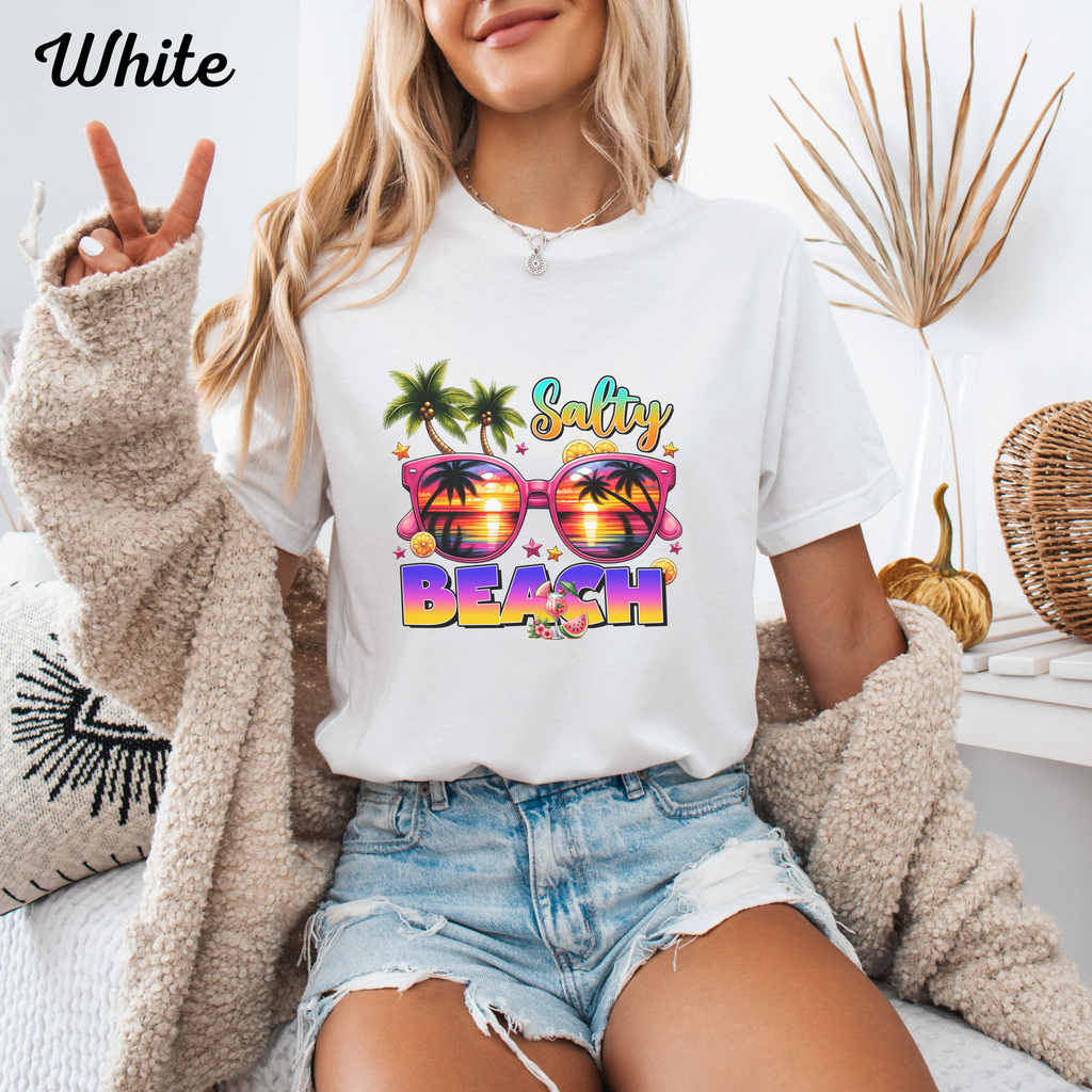 Salty Beach Vibes Shirt, Summer Graphic Tee, Coastal Vacation T‑Shirt
