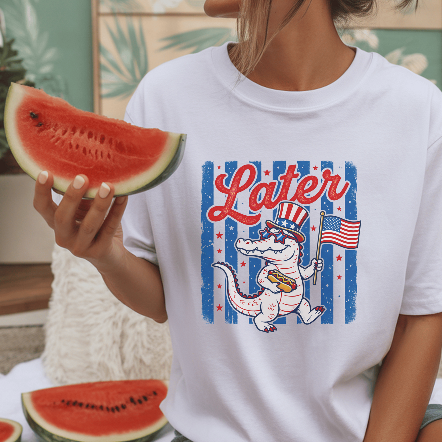 Patriotic Alligator Tee, USA Flag Graphic Shirt, 4th of July Alligator T-shirt, American Pride Gator Tee, Fun Independence Day Shirt