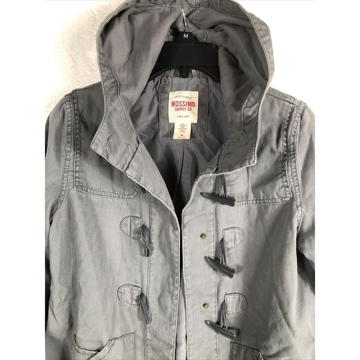 Mossimo Supply Company Women’s Adult Medium Jacket Grey Hooded Coat Utility Style