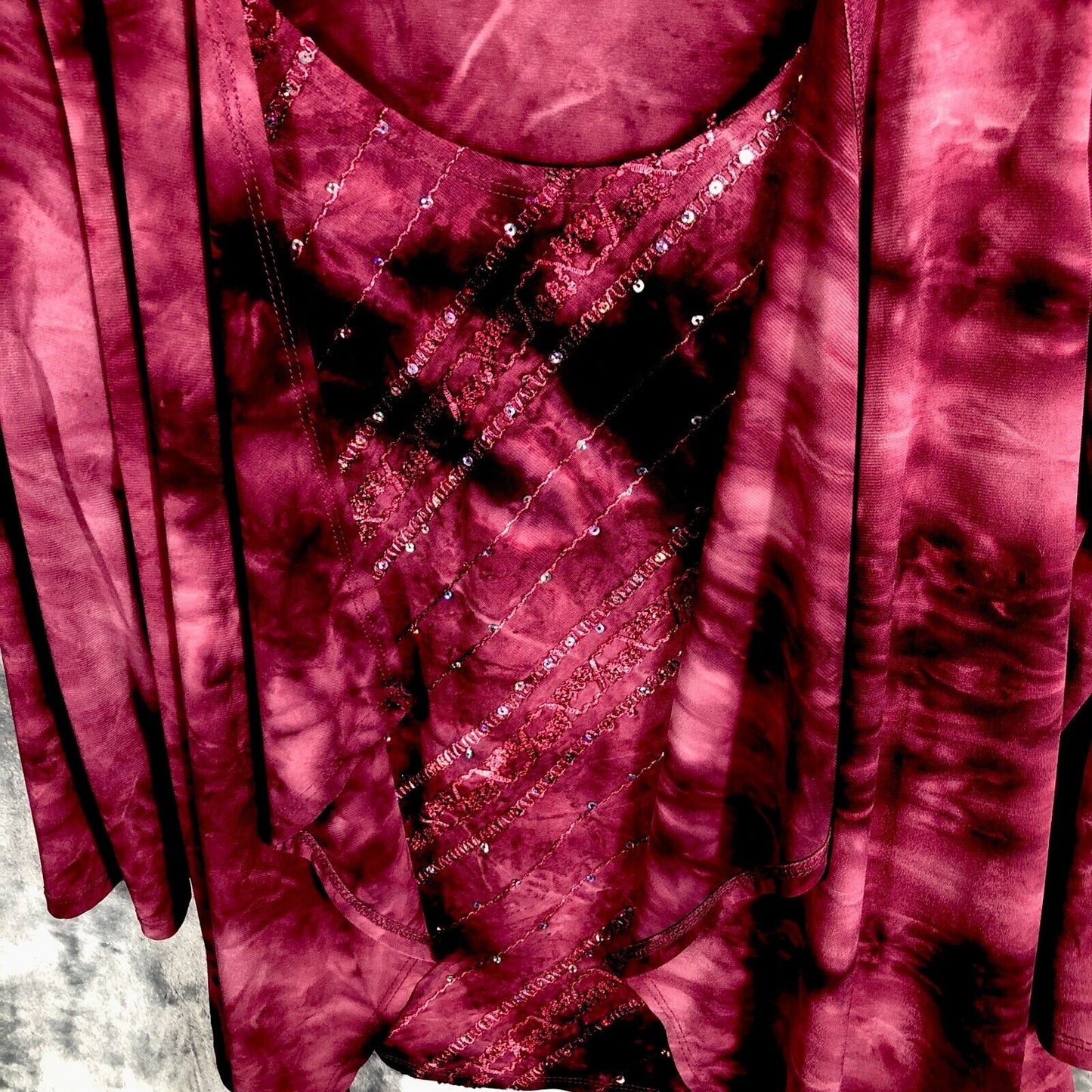 Kim Rogers Top Women’s Petite Small  Burgundy Sequined Shirt