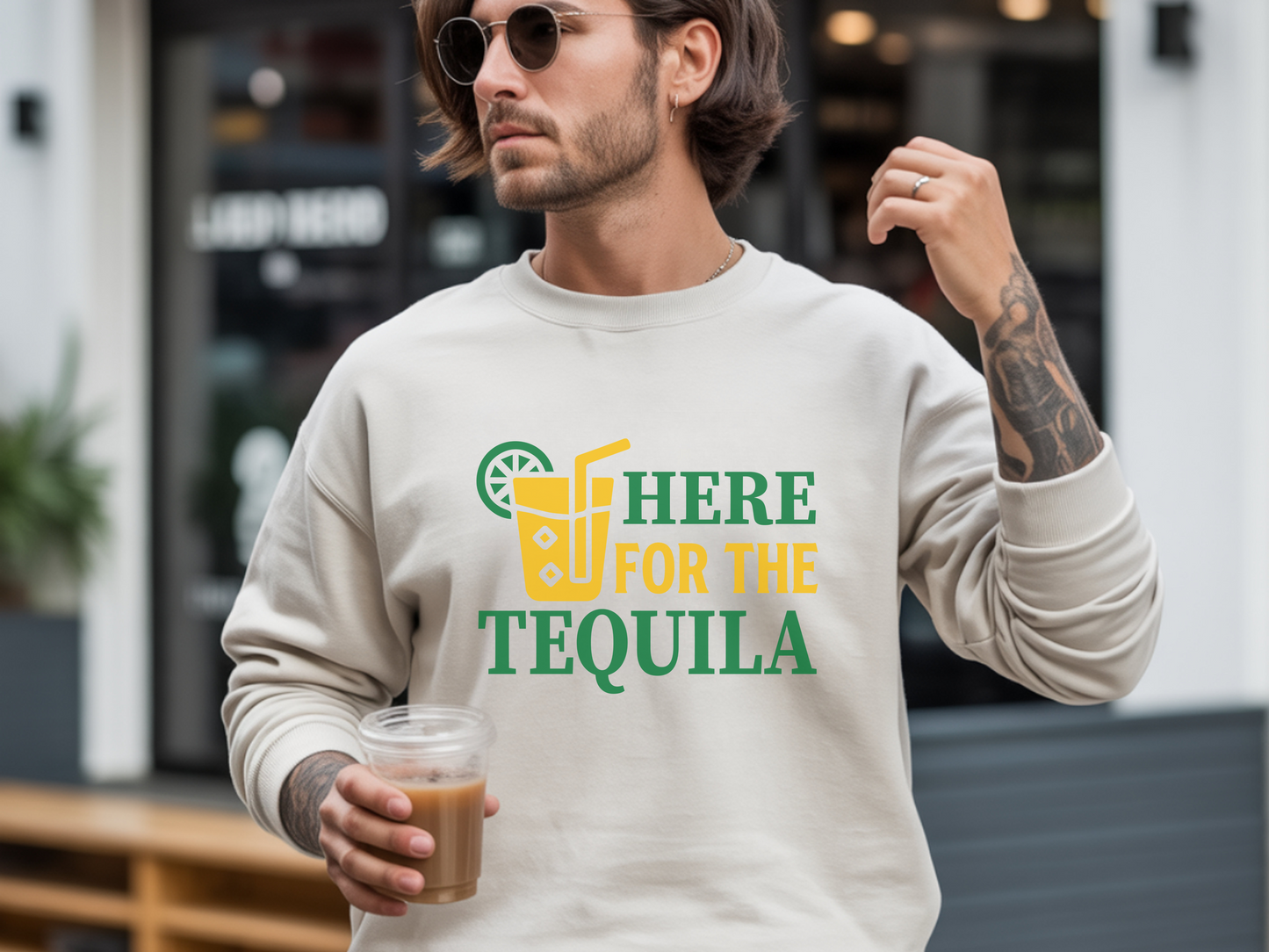 Here for the Tequila Sweatshirt • Funny Drinking Shirt • Party Graphic Pullover • Tequila Lover Gift • Cinco de Mayo Outfit • Cozy Unisex Sweatshirt