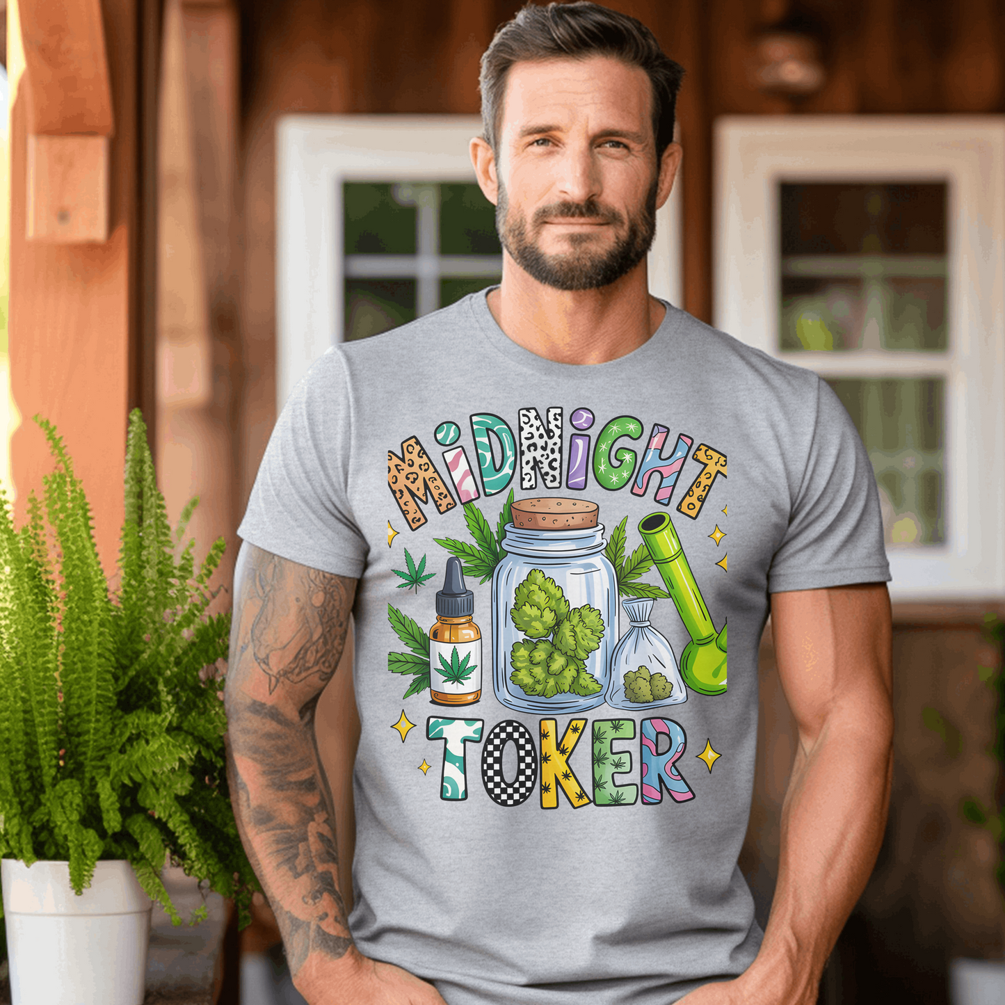 Midnight Toker Unisex T‑Shirt, Cannabis Graphic Tee, Weed Leaf Art Shirt, Stoner Streetwear, Night Aesthetic Shirt