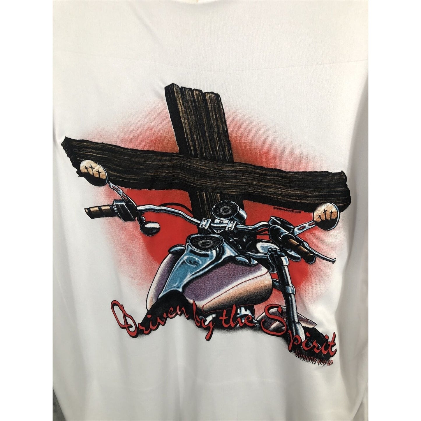C2 Sport Men’s T-Shirt Driven By The Spirit White Cross Biker Shirt Size Adult L