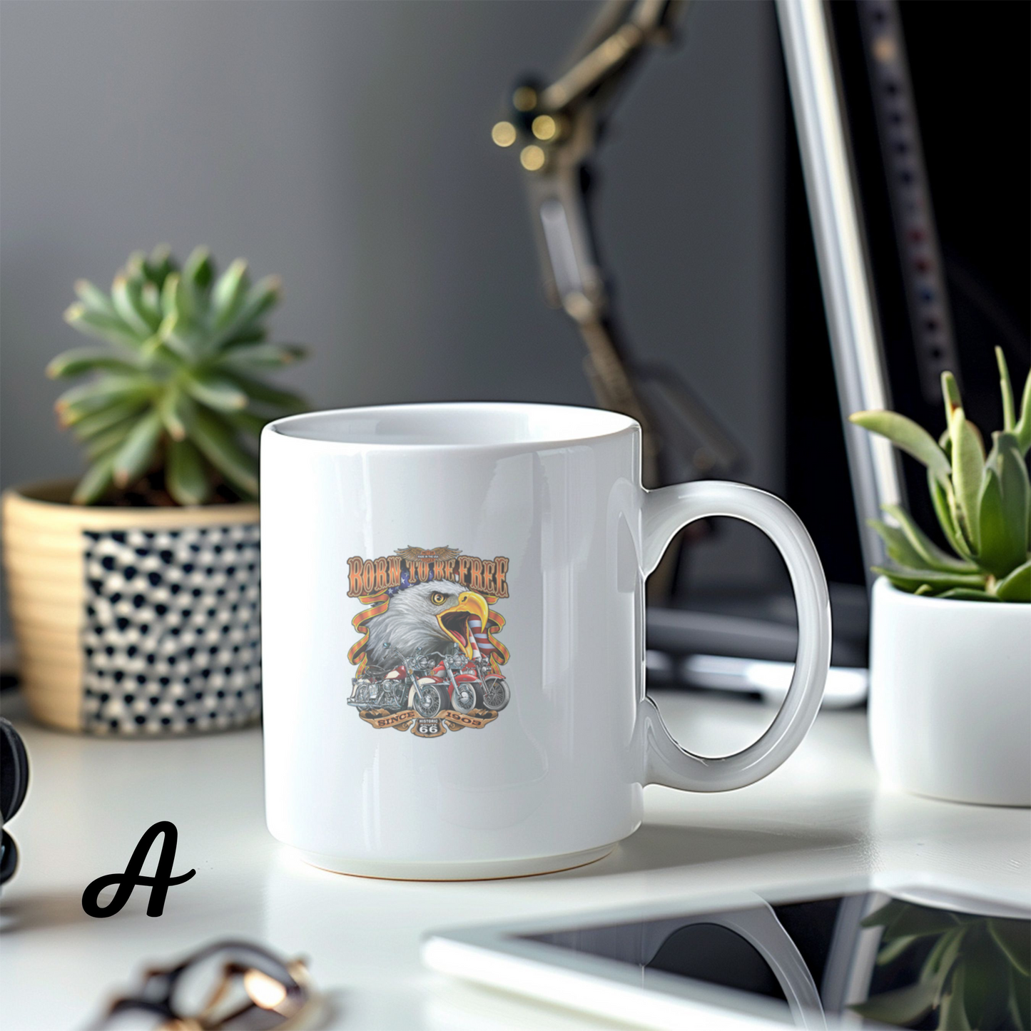 Customized Ceramic Mug, Motorcycle Design Coffee Cup, Gift for Motorcycle Lovers, Freedom Eagle Art, Personalized Drinkware