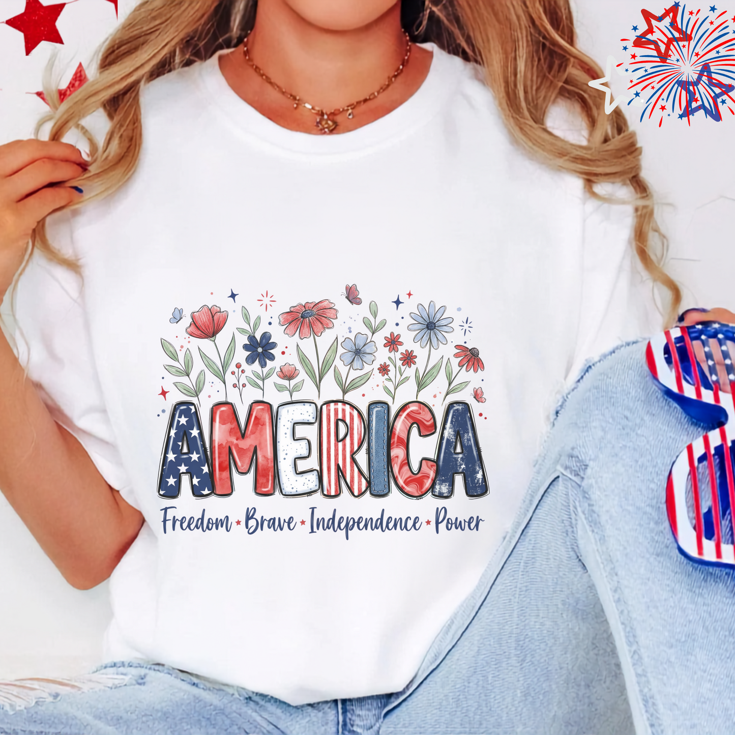 Patriotic America T-Shirt, Custom Independence Day Tee, USA Pride Gift, Freedom Brave Power, American Flag Graphic, Customizable Shirt