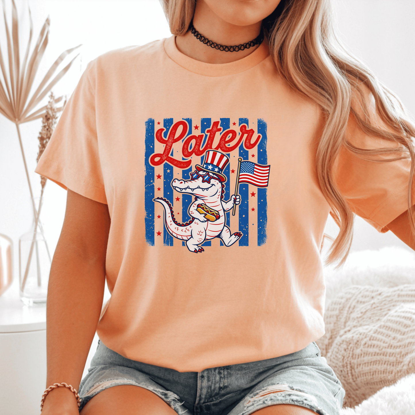 Patriotic Alligator Tee, USA Flag Graphic Shirt, 4th of July Alligator T-shirt, American Pride Gator Tee, Fun Independence Day Shirt