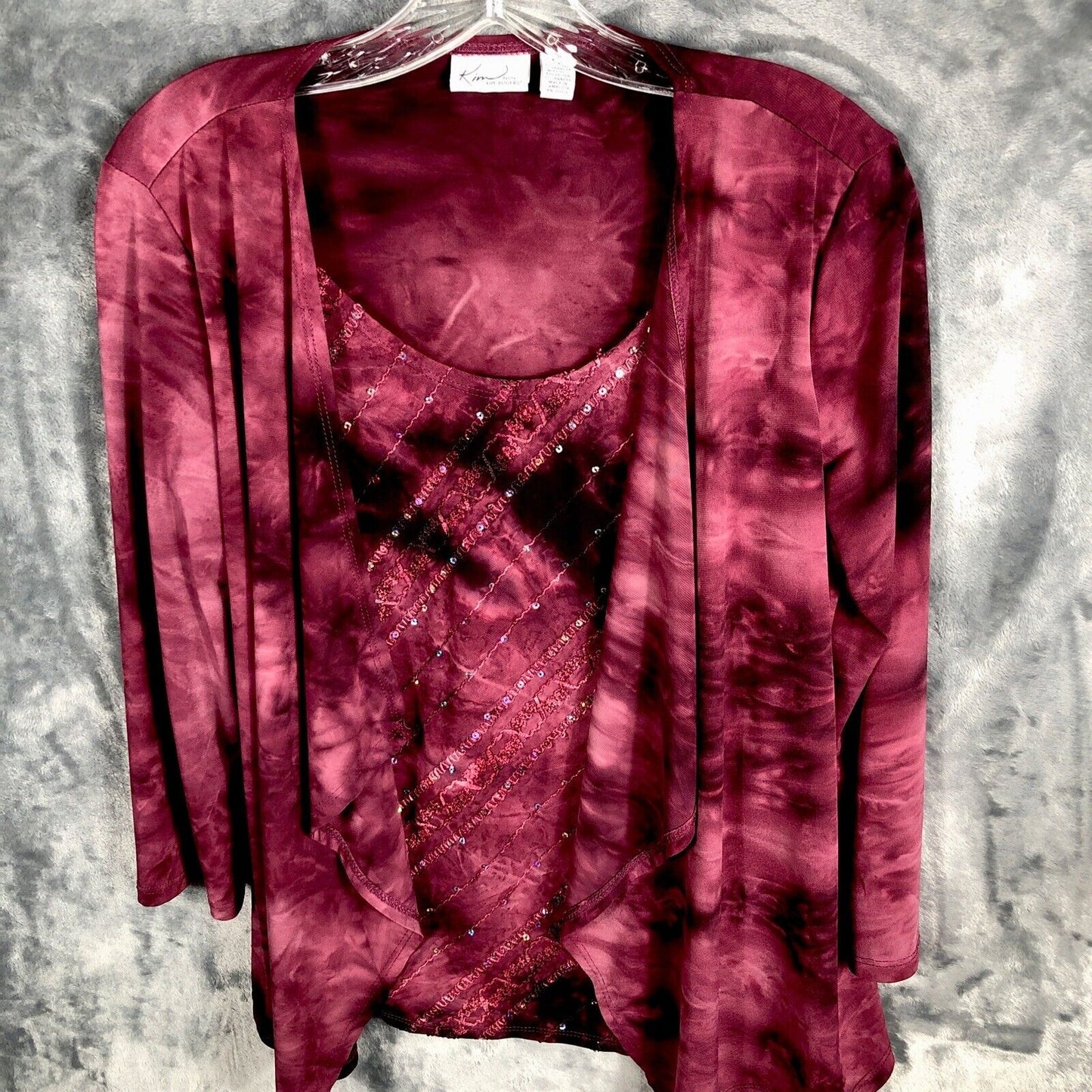 Kim Rogers Top Women’s Petite Small  Burgundy Sequined Shirt