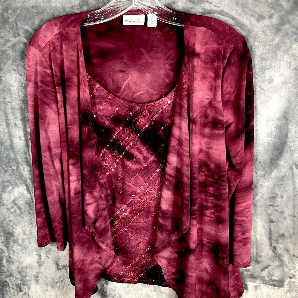 Kim Rogers Top Women’s Petite Small  Burgundy Sequined Shirt