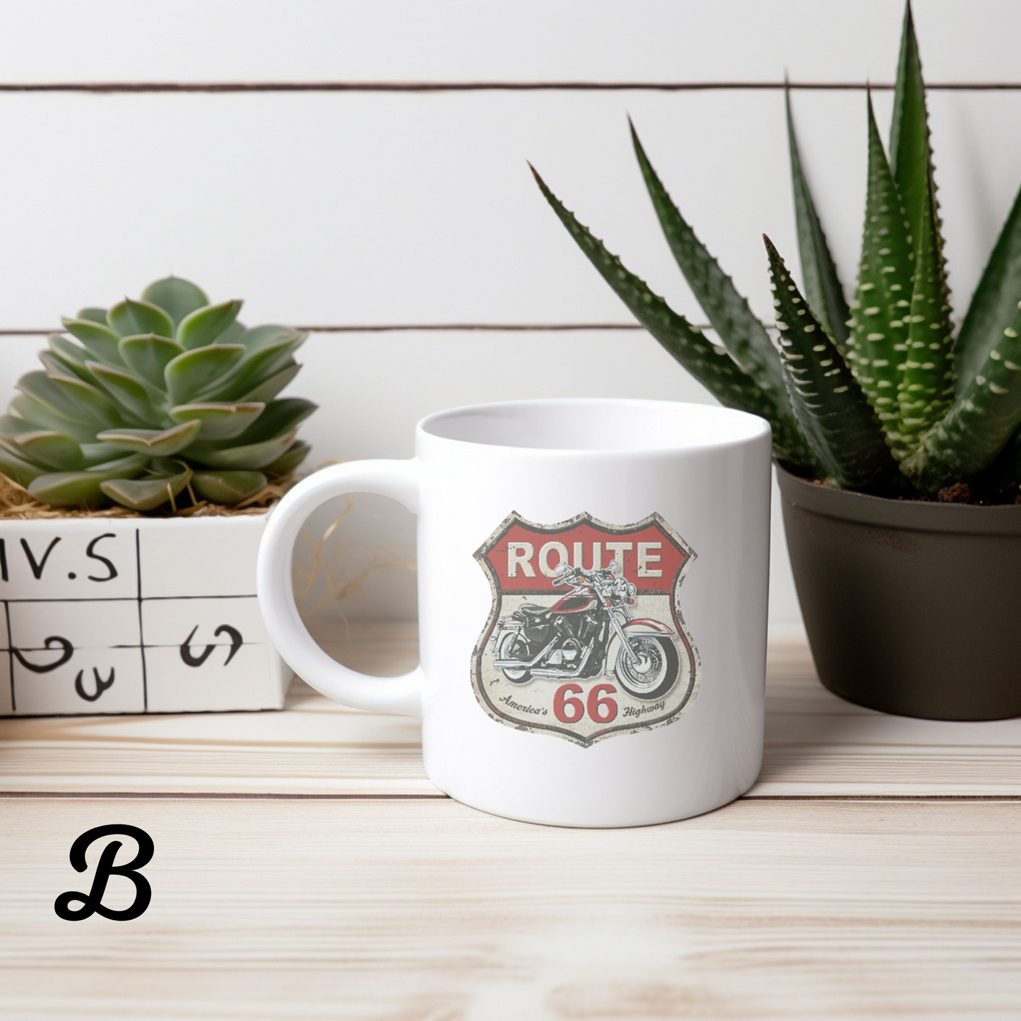 Motorcycle Enthusiast Gift, Route 66 Ceramic Coffee Mug, Americana Road Trip Decor, Personalized Mug for Bikers, Highway Travel Souvenir