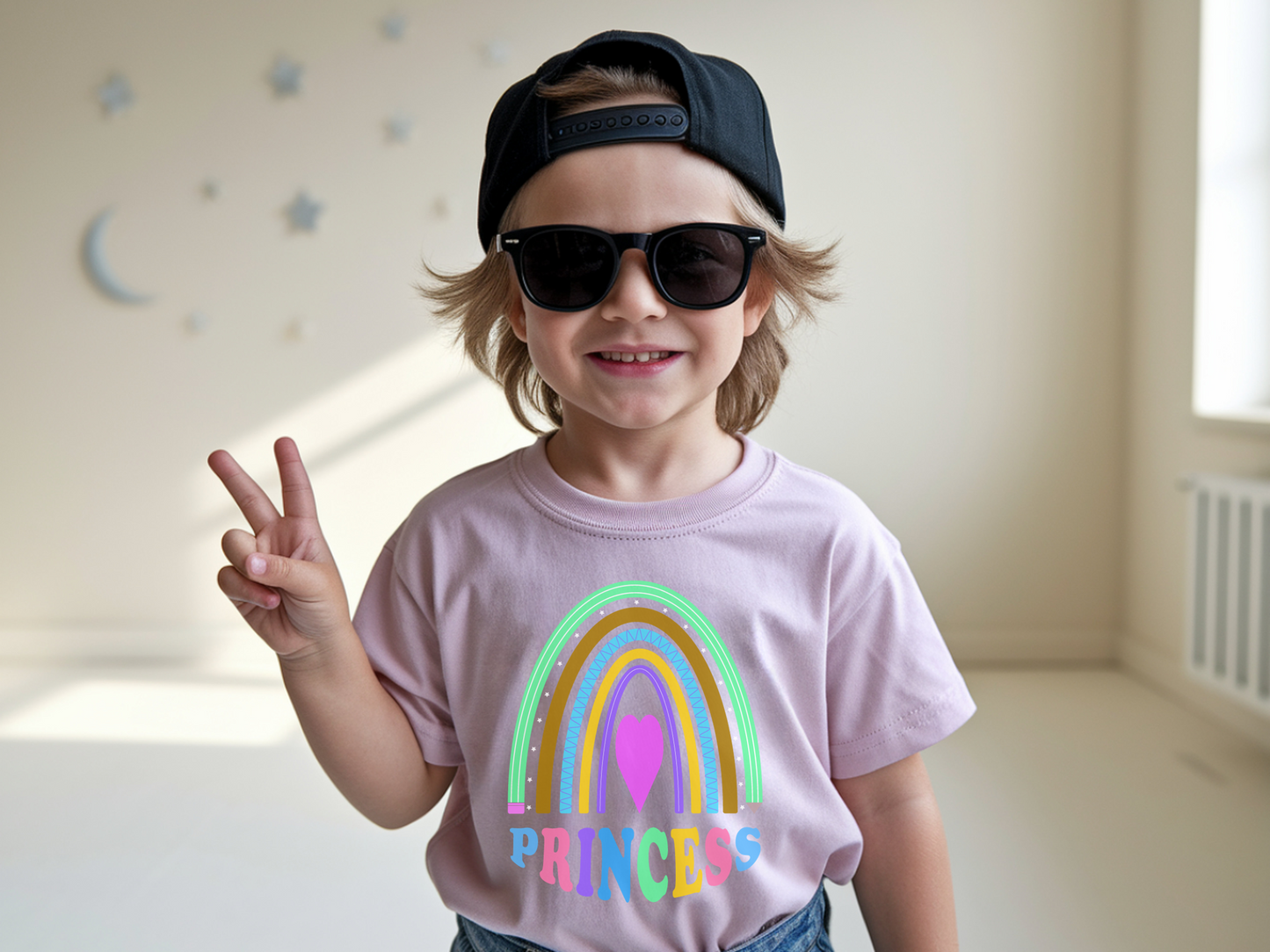 Kids Rainbow T-Shirt, Cute Princess Tee, Girls Graphic Tee, Colorful Kids Shirt, Fun Children's Apparel, Rainbow Heart Shirt, Gift for Girls