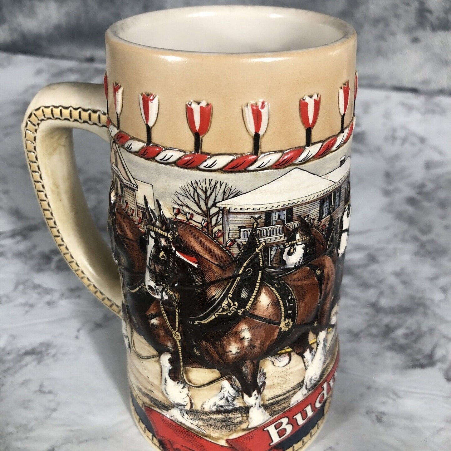 Anheuser-Busch Budweiser Clydesdale Holiday Ceramic Beer Stein 1986 "B" Series