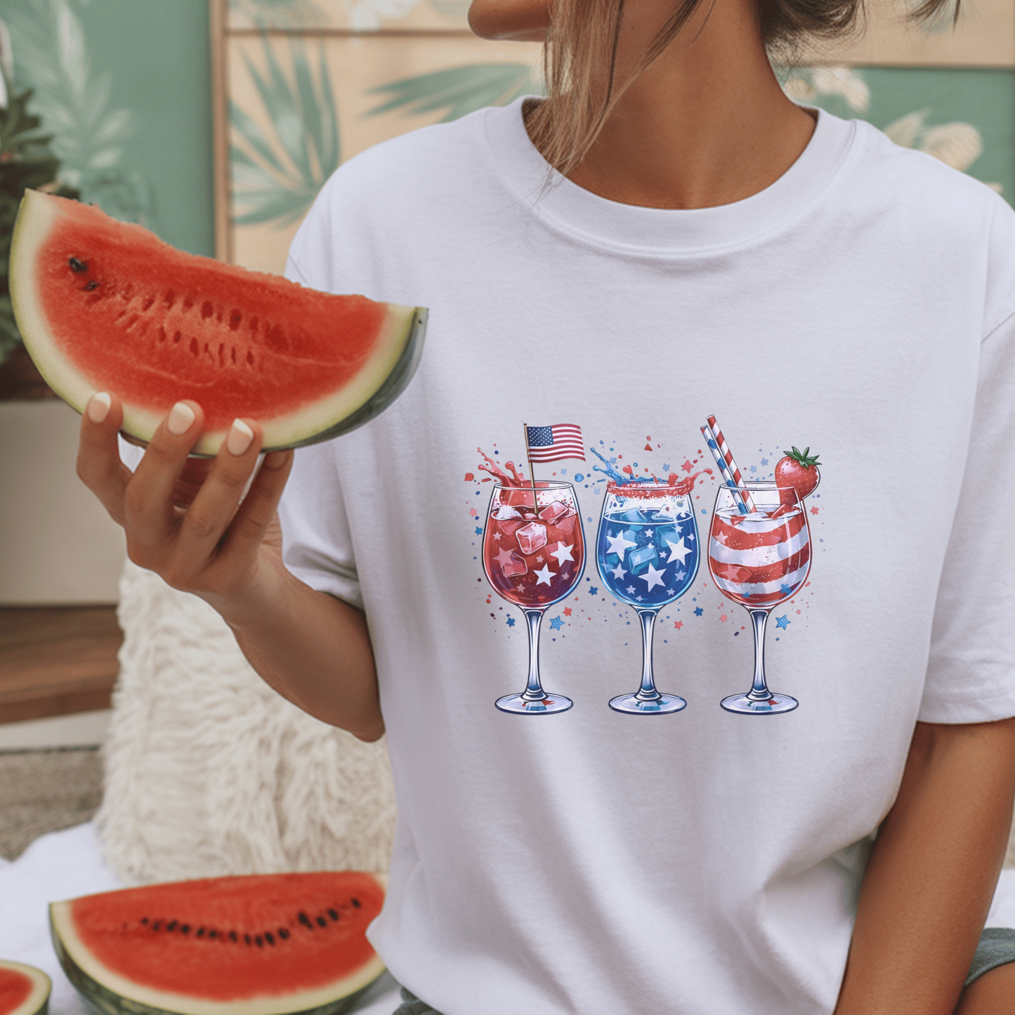 Patriotic Drinkware Design, Fourth of July Party, USA Themed Glasses, Fun Summer BBQ Decor, Independence Day Gift Idea, Watercolor Art