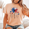Patriotic Floral Tee, Embroidered Mama Design, USA Flag Colors, Custom Comfort Colors Shirt, Gift for Moms, Soft Cotton T-shirt