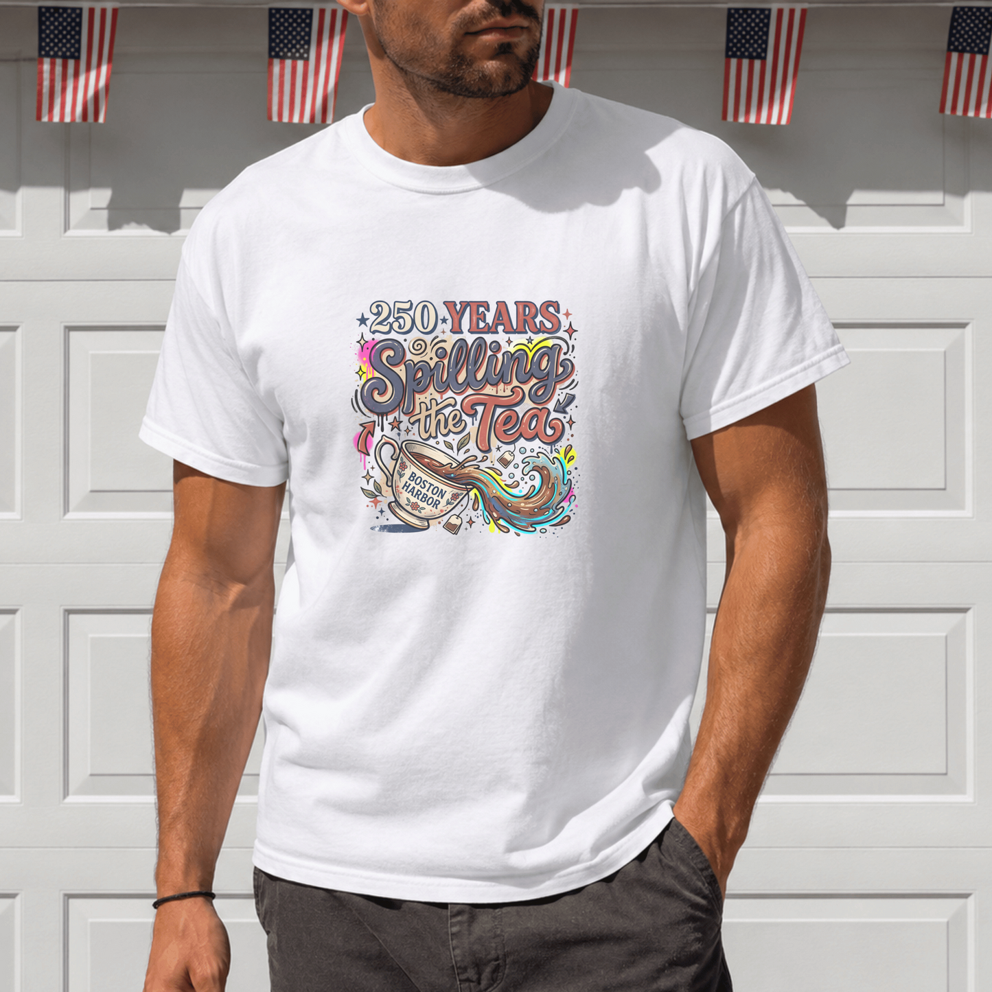250 Years Boston Harbor T-Shirt, Spilling the Tea Graphic Tee, Revolutionary History Apparel, Fun Gift for History Lovers