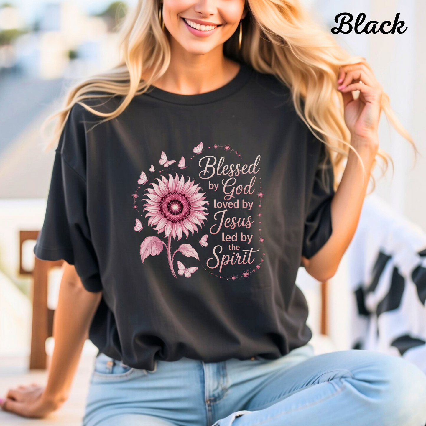 Blessed by God T-Shirt, Inspirational Christian Tee, Sunflower Faith Shirt, Loved by Jesus Top, Spiritual Graphic Tee, Gift for Her, Boho Style