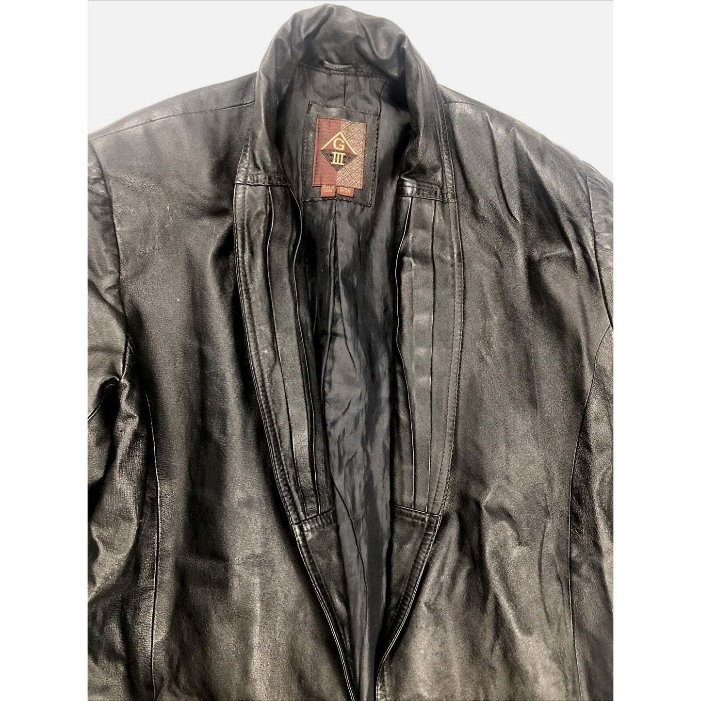 Vintage 80's G-III Black Leather Long Trench Coat Women's Small Long
