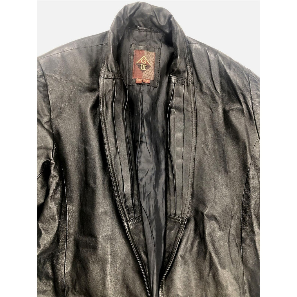 Vintage 80's G-III Black Leather Long Trench Coat Women's Small Long
