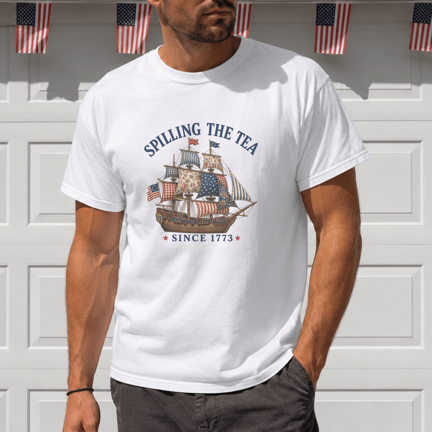 Spilling the Tea Nautical T-Shirt, Vintage Ship Graphics, American Revolution Design Tee, 100% Cotton Gift, Soft Washed Fabric