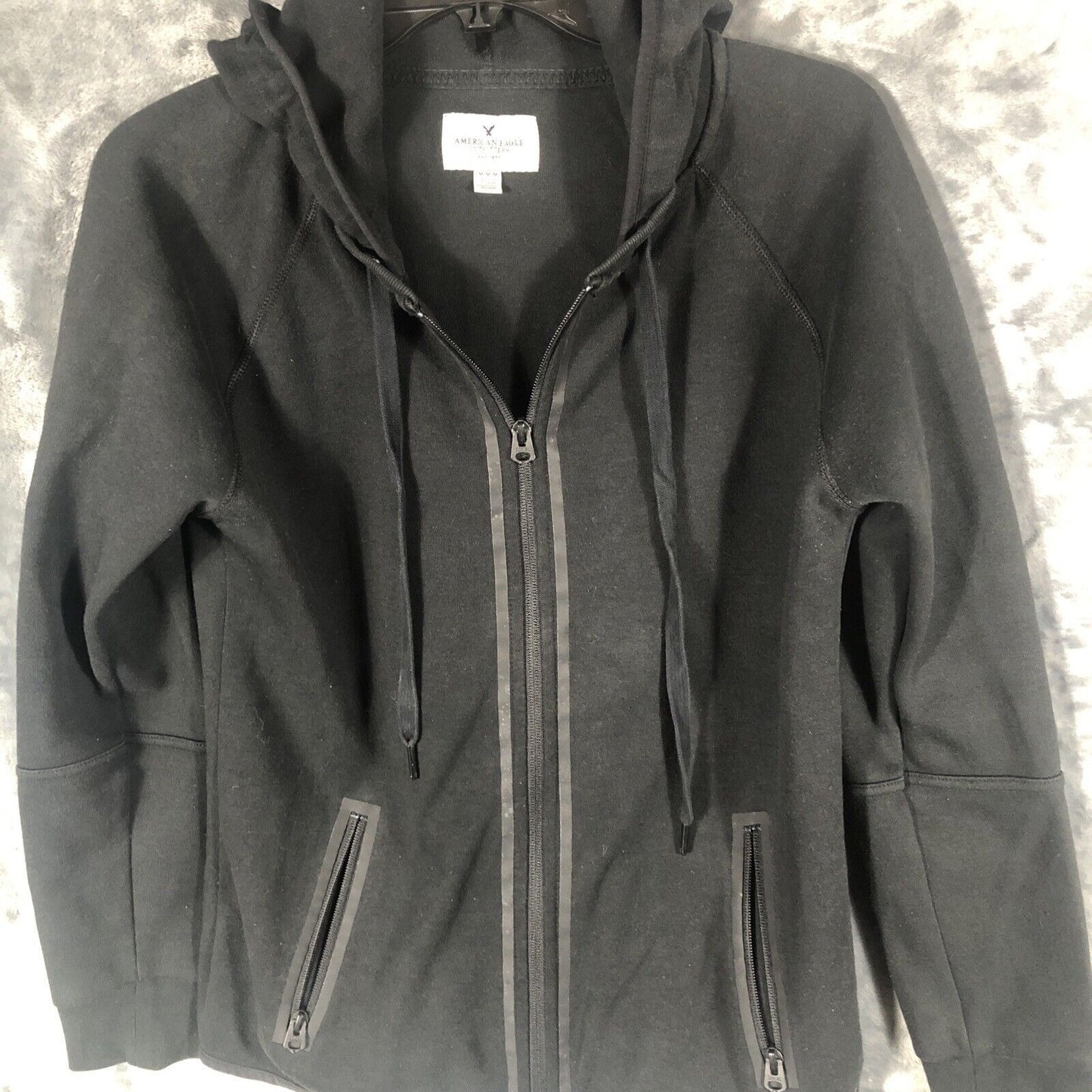 American Eagle Sweater Men’s Black Zip Up Hoodie Sweatshirt Super Soft