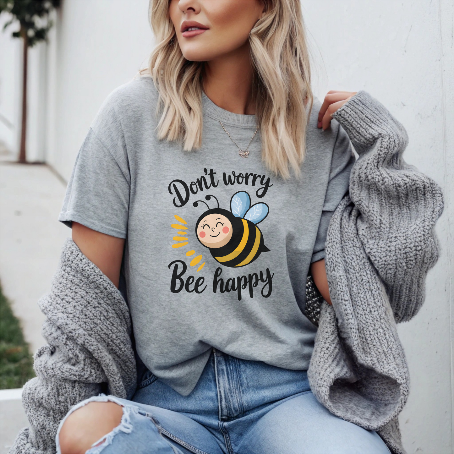 Cute Bee T-Shirt, Whimsical Graphic Tee for Bee Lovers, Fun Inspirational Gift, Bee Illustration Clothing, Joyful Nature Shirt, Happy Vibes Apparel
