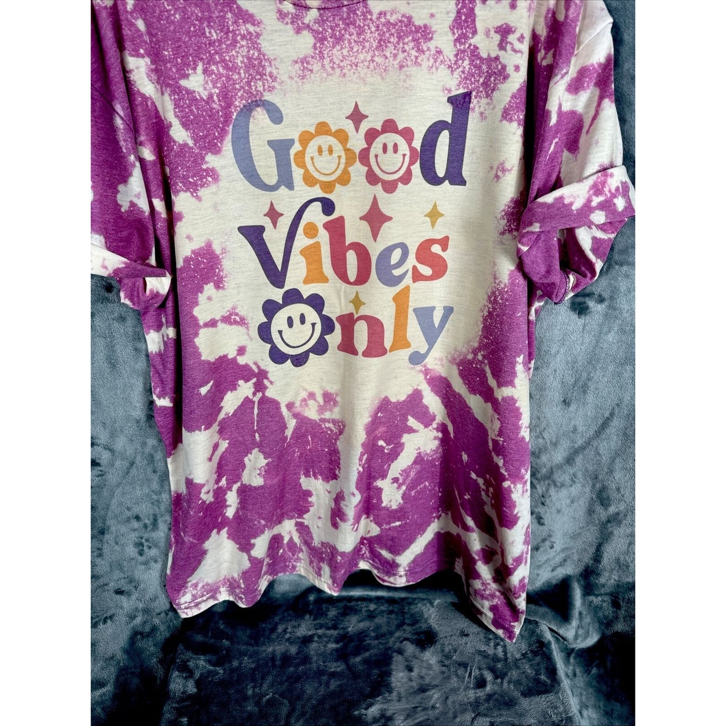 Women’s Shirt Good Vibes Only Tie-Dye Bleached Purple Size Extra Large