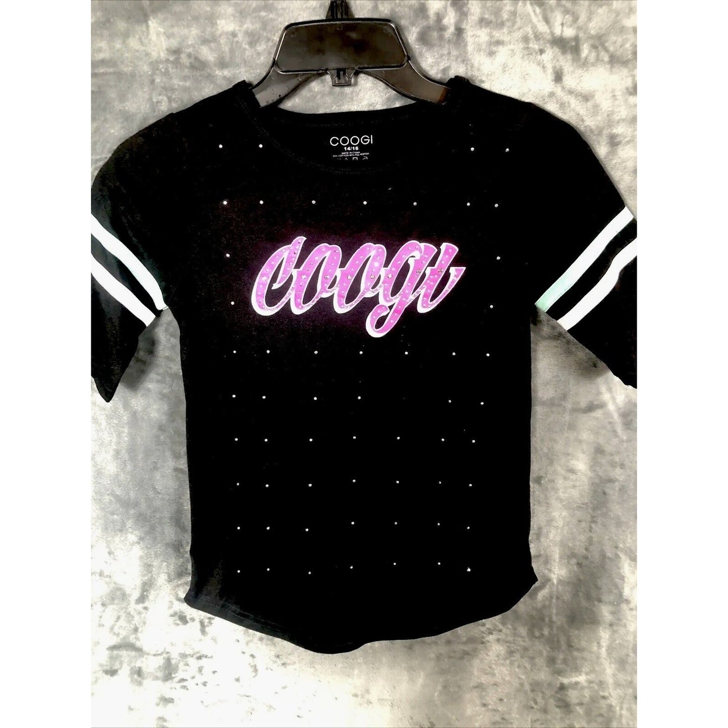 COOGI T-Shirt Black Pink White And Teal Studded Girls Size 14/16