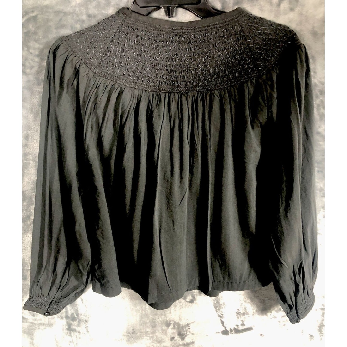 Old Navy Top Medium Gray Textured Clip Dot Long Sleeve Peasant Blouse Women's