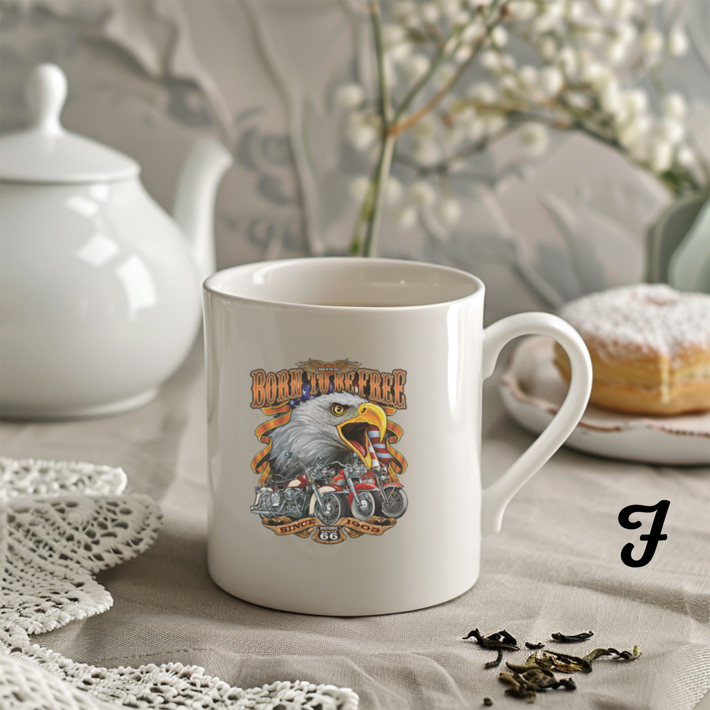 Customized Ceramic Mug, Motorcycle Design Coffee Cup, Gift for Motorcycle Lovers, Freedom Eagle Art, Personalized Drinkware