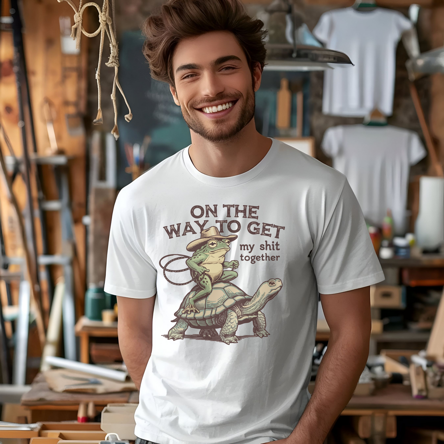 Frog Turtle Graphic Tee, Sarcastic Funny Shirt for Men, Humorous Gift Idea, Vintage Style Tee, Unique Novelty Apparel