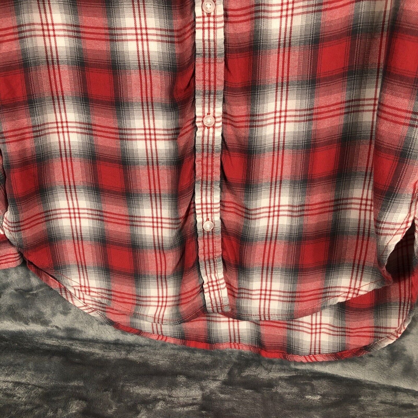 American Eagle Womens Red Plaid Long Sleeve Amazingly Soft Button Up Size M