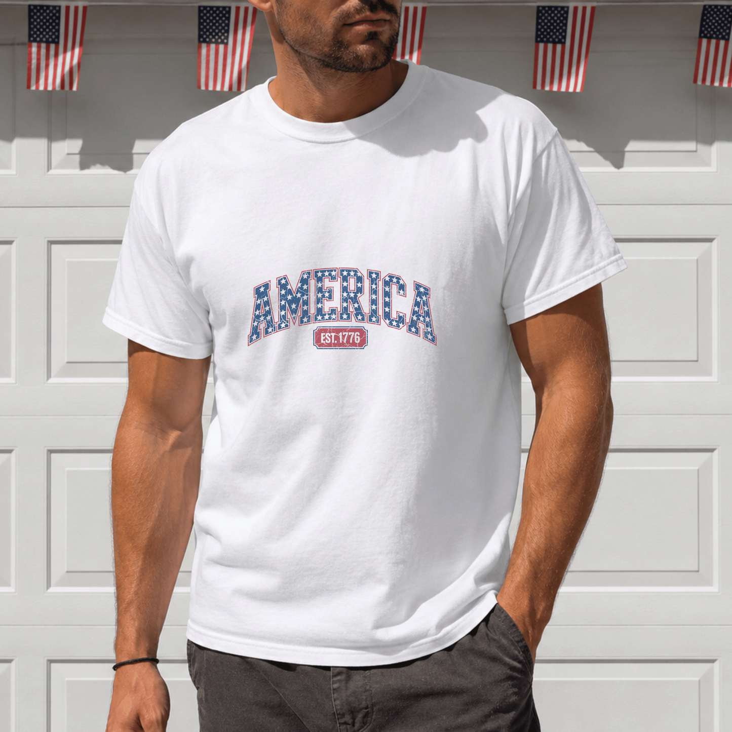 America EST. 1776 T-Shirt, Patriotic Graphic Tee, USA Independence Day Shirt, Vintage Style Gift, American Themed Apparel, Star Print Top