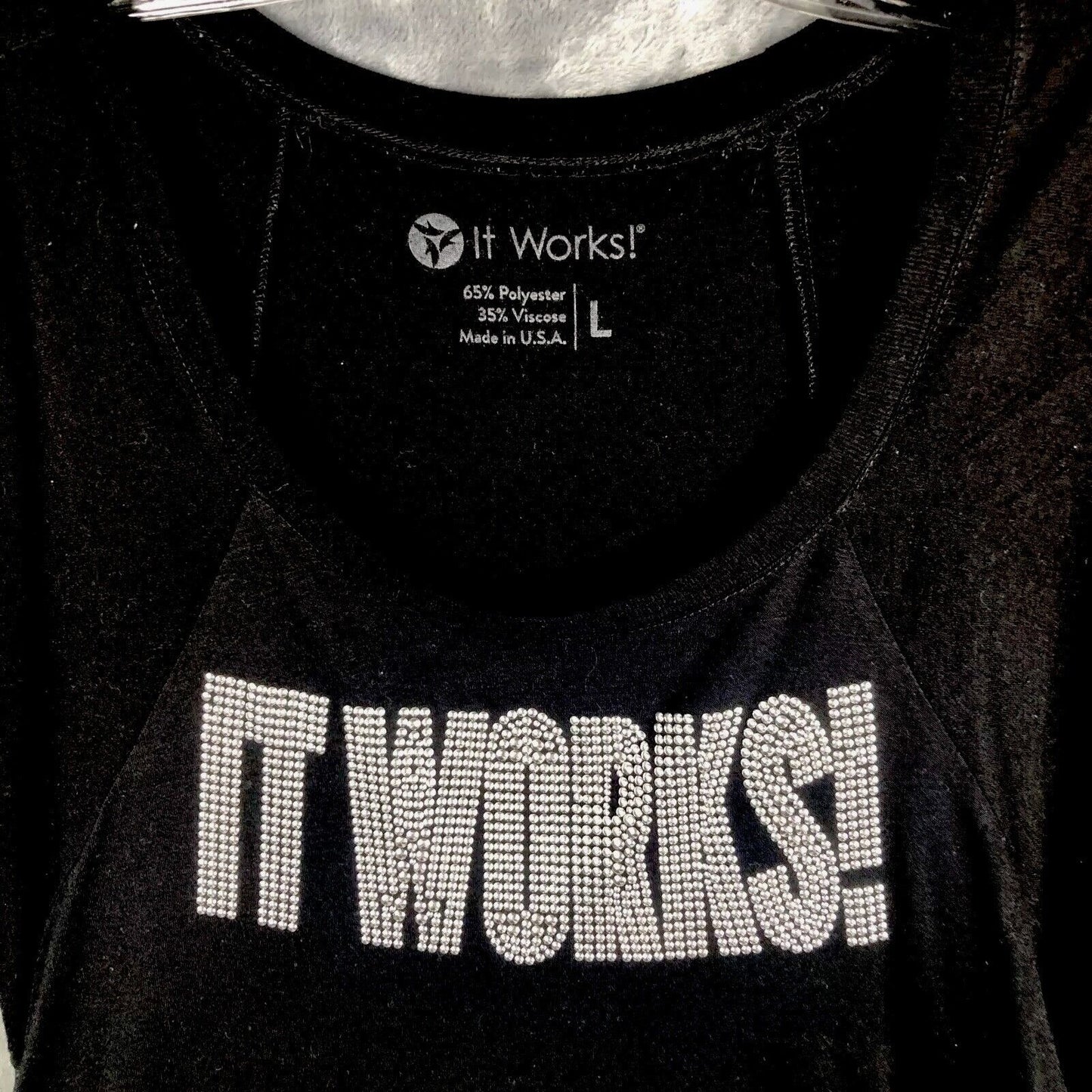 It Works Bling Women's T Shirt Black Studded Silver It Works Size L Shirt