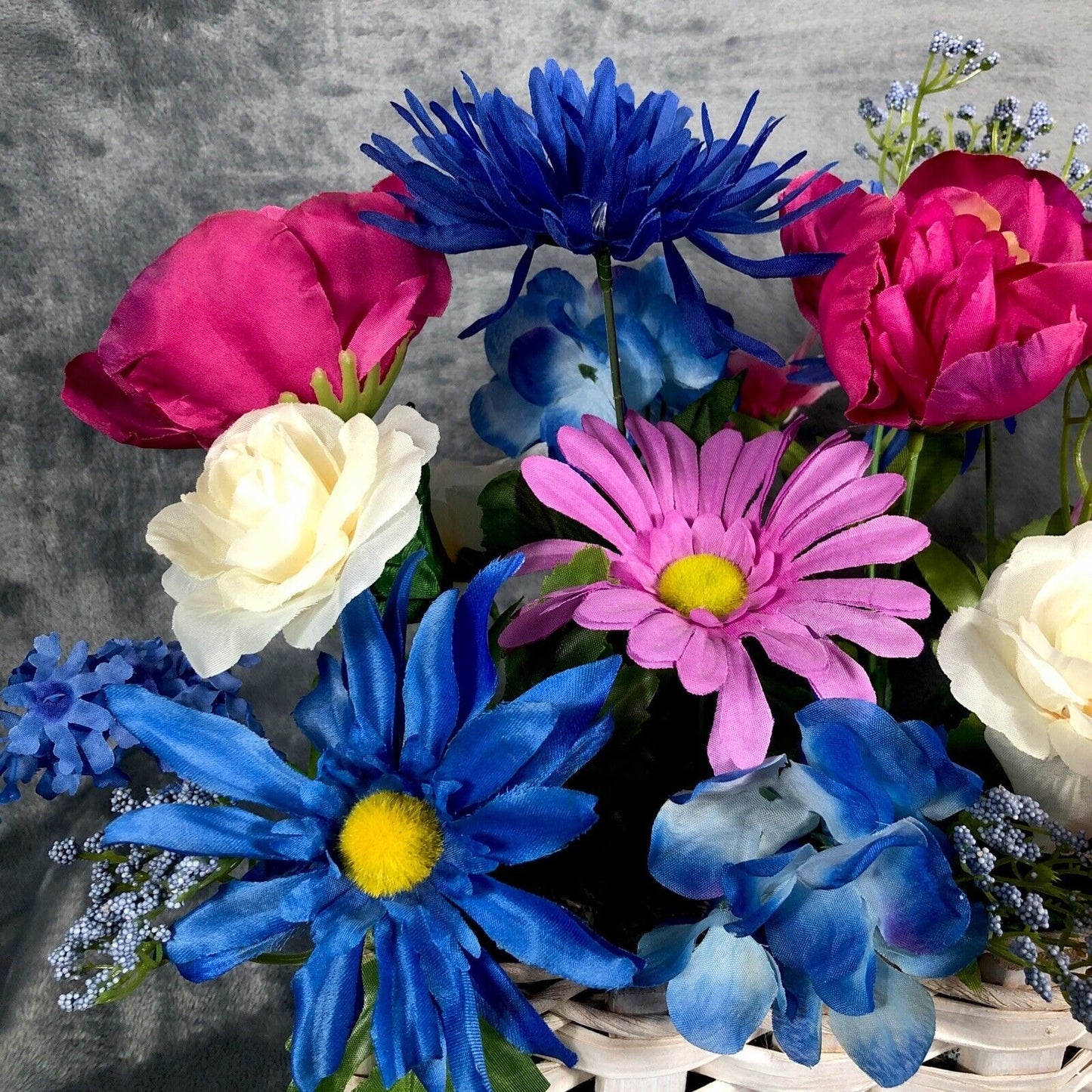 Artificial Floral Arrangement Spring Colors Wood Ledge Flower Basket 19”/13”