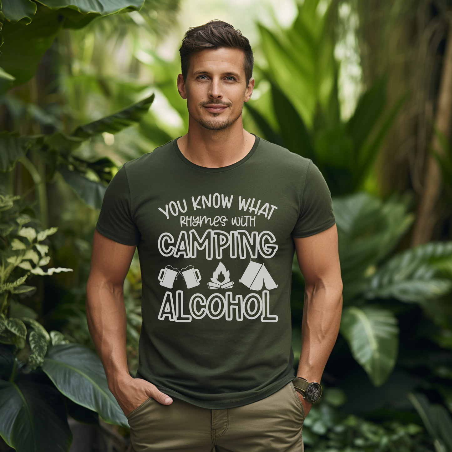 Comfort Colors You Know What Rhymes With Camping Funny Shirt, Alcohol Camping Tee, Drinking Humor T-Shirt, Outdoor Party Gift