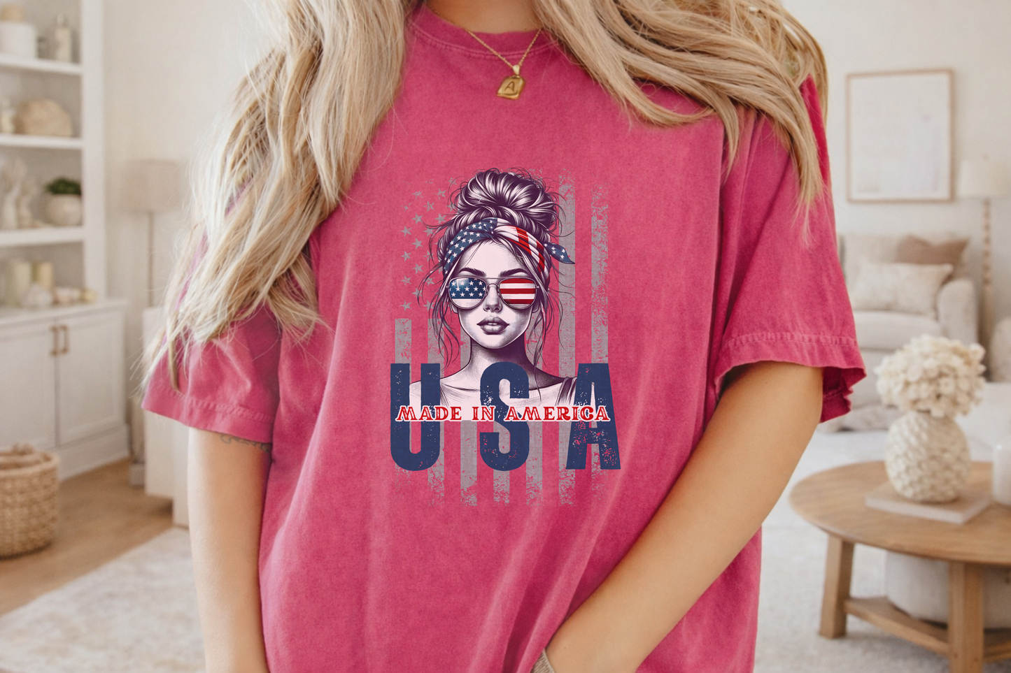 Vintage USA Patriotic T-Shirt, Graphic Tee Women, American Flag Design, Handmade Cotton Top, 4th of July Outfit, Summer Custom Tee