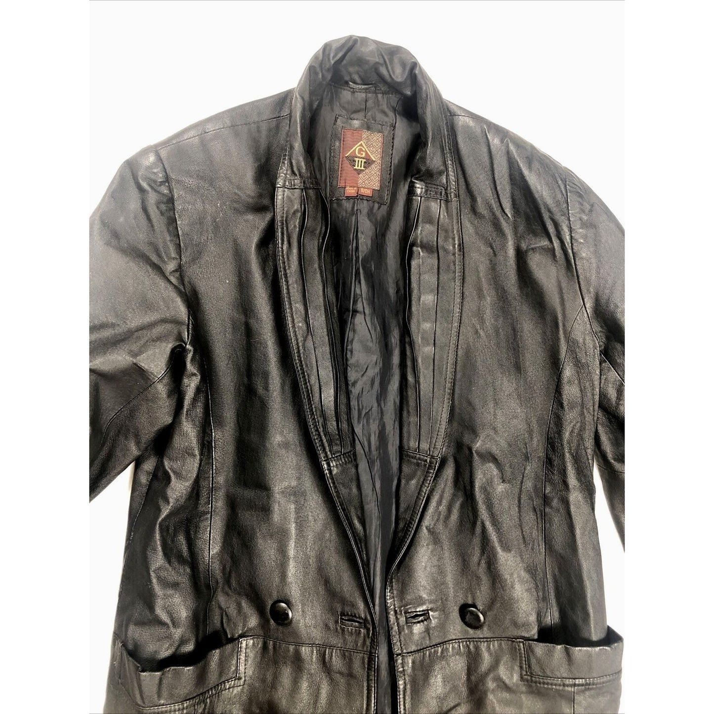 Vintage 80's G-III Black Leather Long Trench Coat Women's Small Long