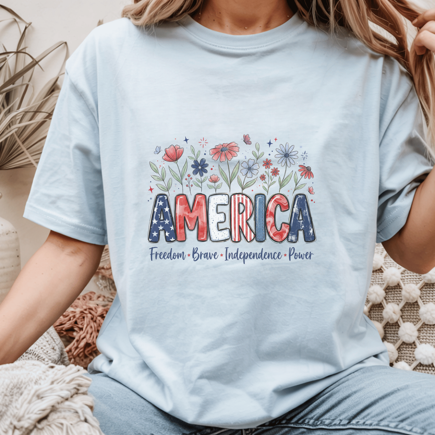 Patriotic America T-Shirt, Custom Independence Day Tee, USA Pride Gift, Freedom Brave Power, American Flag Graphic, Customizable Shirt